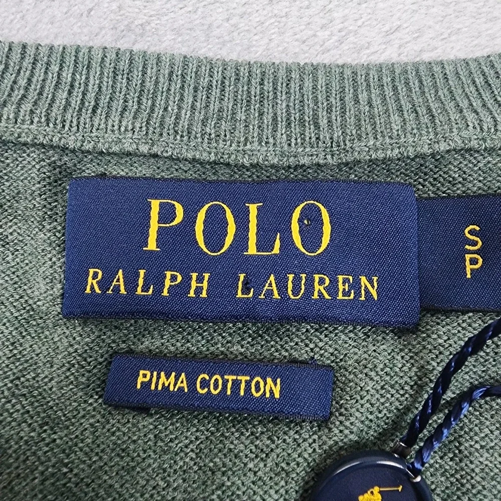 Polo Ralph Lauren Sweater Mens S Green Pima Cotton V Neck Pullover Pony NWT Knit